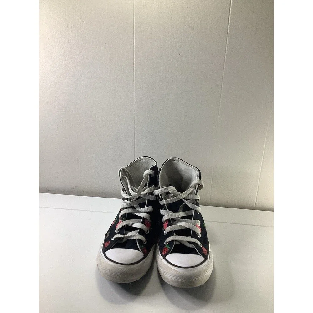 Girls Converse High Top Sneakers Black Strawberry Size 4 us No Box Whimsical